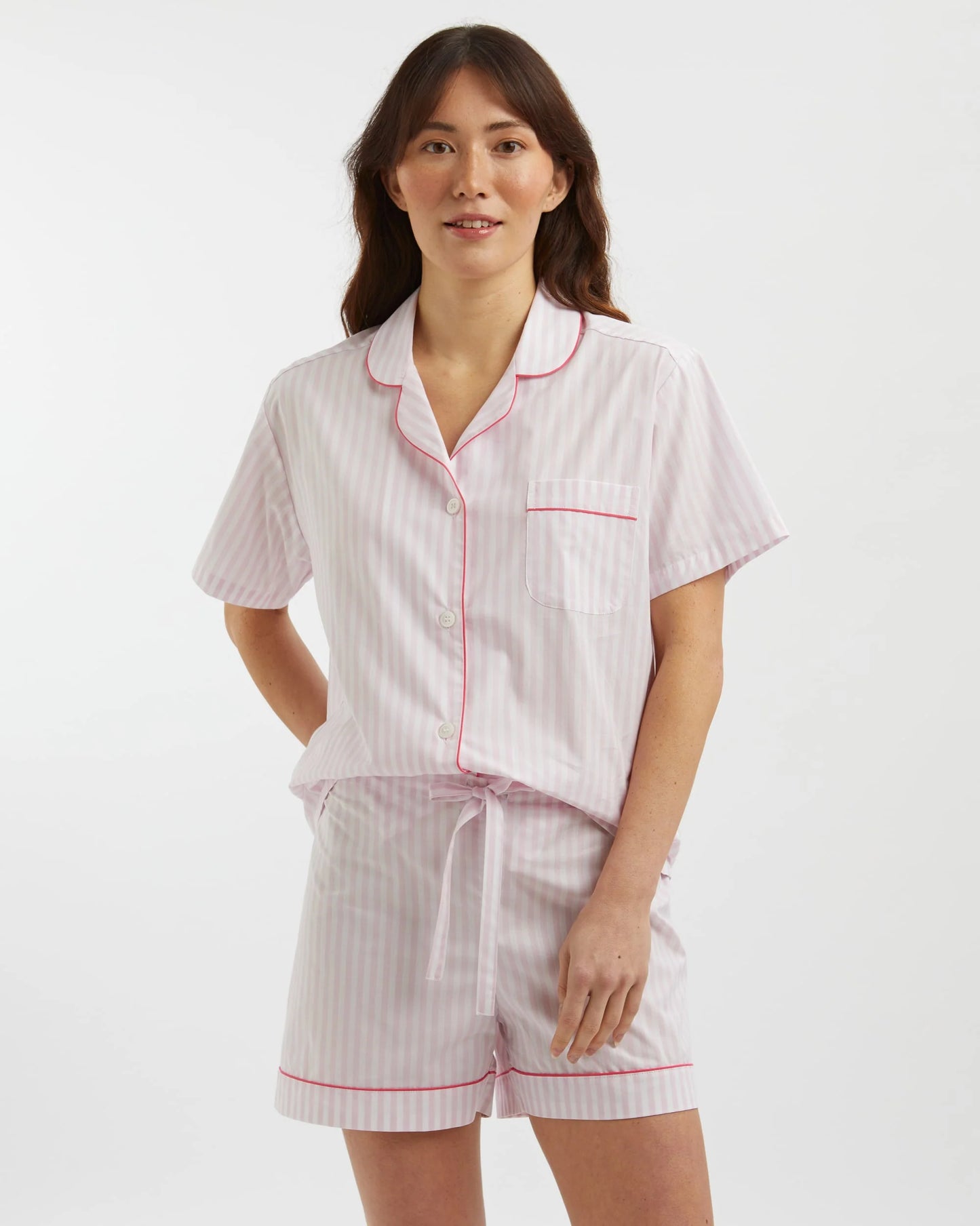 Shorts Set Pink Stripe 100% Cotton - Bella Babe by SK Nightsuit-Nightdress-Robes-Silk-Satin-Nighty-Gown-Nightwear-Shorts-Pajamas-Nightsuit-for-women-men-bathrobe-Satin-dress-cotton- 