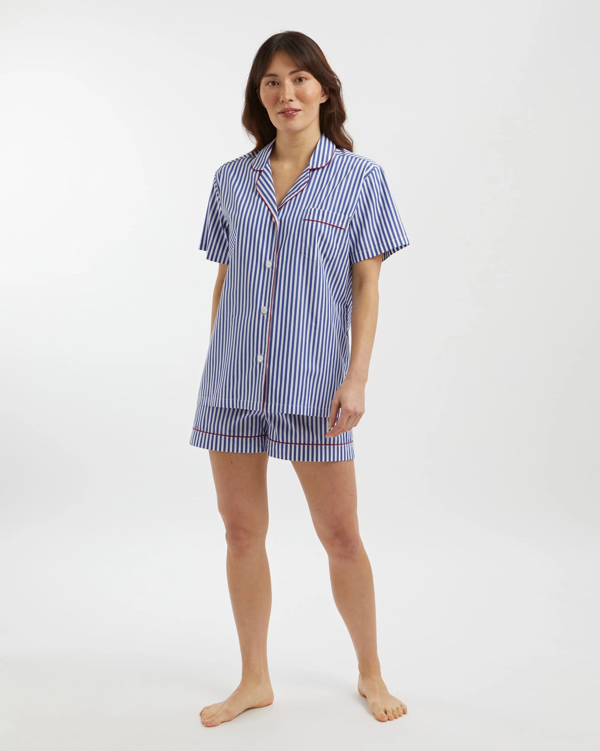 Shorts Set Oxford Stripe 100% Cotton - Bella Babe by SK Nightsuit-Nightdress-Robes-Silk-Satin-Nighty-Gown-Nightwear-Shorts-Pajamas-Nightsuit-for-women-men-bathrobe-Satin-dress-cotton- 