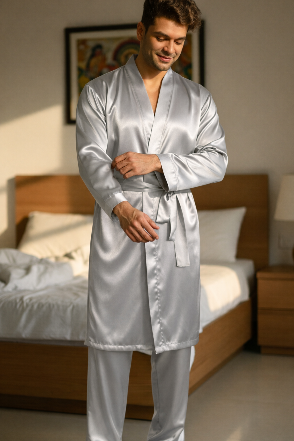 رداء سادة مع شورت/بيجاما