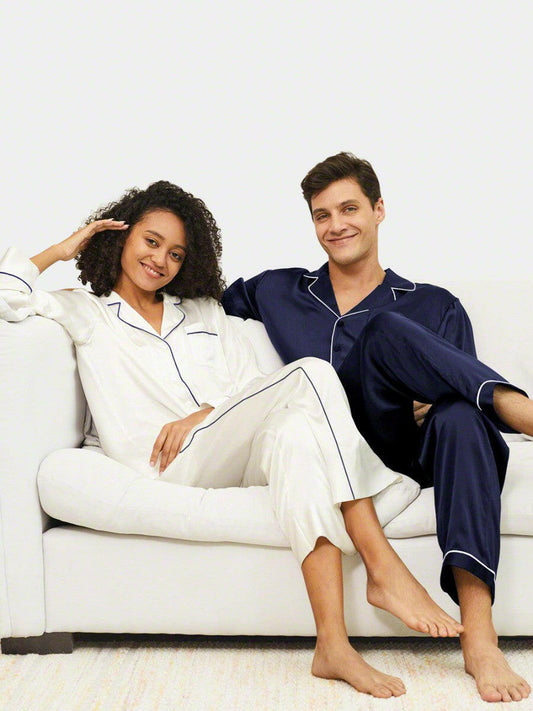 Satin Nightwear with Contrast Piping for Couples.