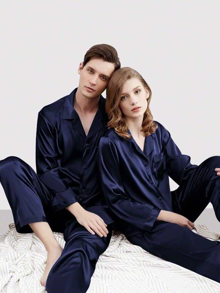 Satin Silk Set (Midnight Blue) - Bella Babe by SK Nightsuit Nightdress Robes Silk Satin Nighty Gown Nightwear 