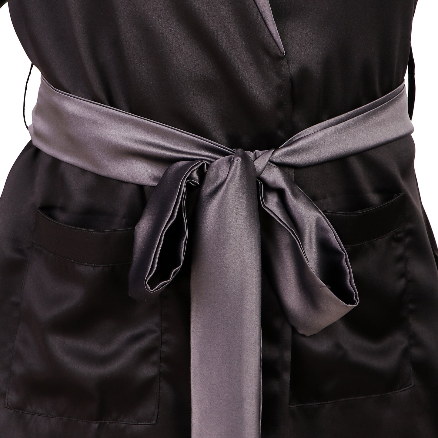 Embroidered Robe (Black) - Bella Babe by SK Nightsuit Nightdress Robes Silk Satin Nighty Gown Nightwear 