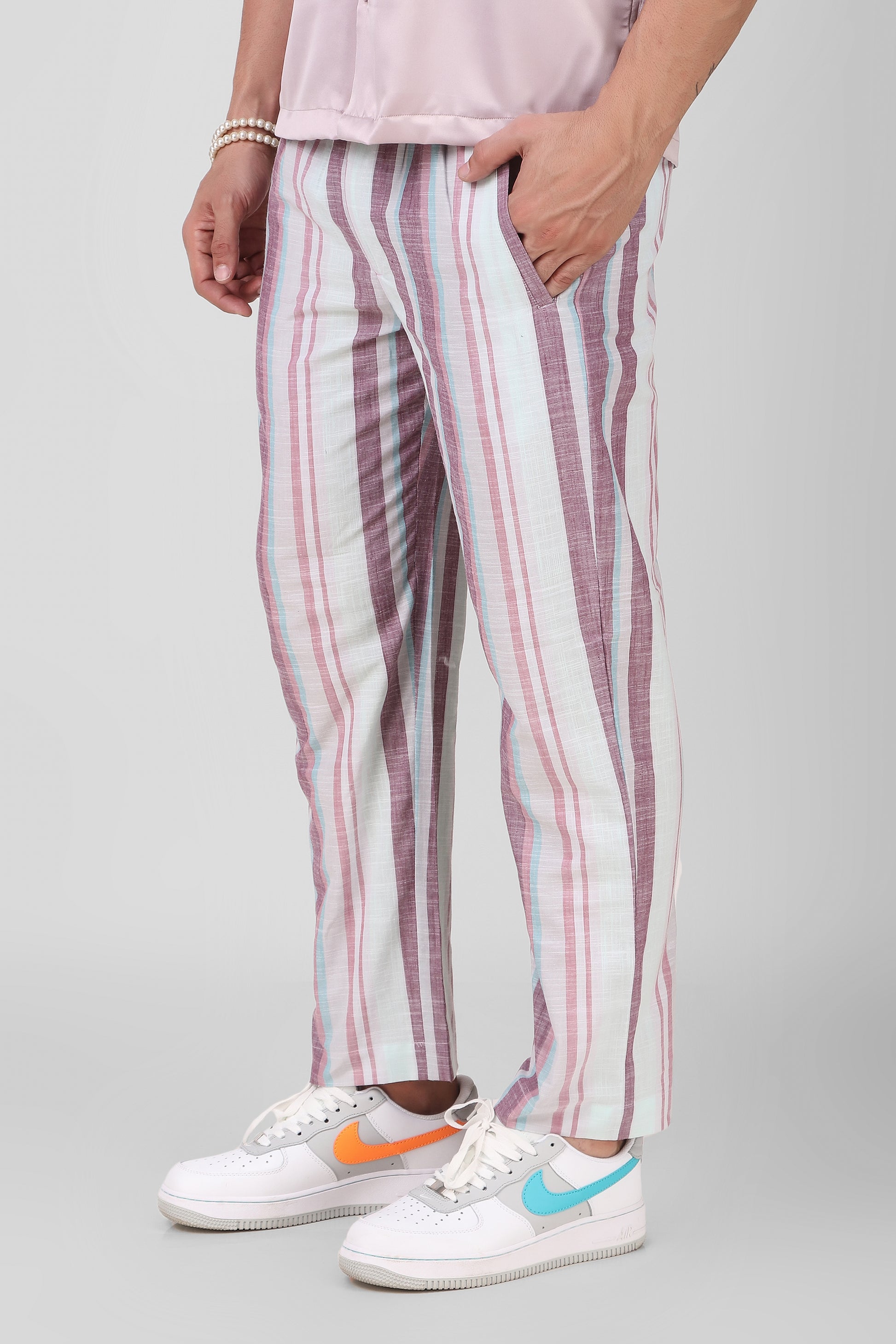 Striped Cotton Trouser - Bella Babe by SK Nightsuit Nightdress Robes Silk Satin Nighty Gown Nightwear 