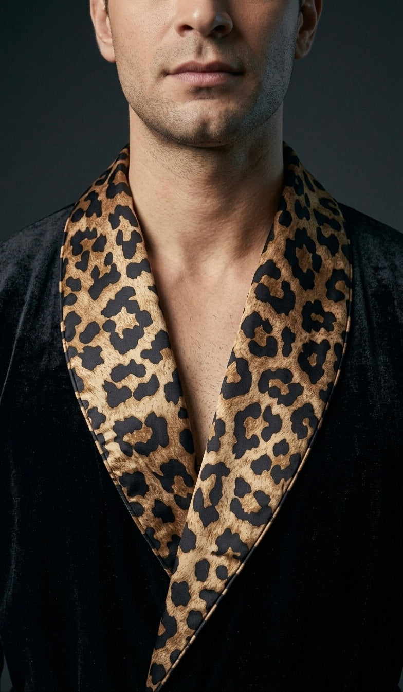 Noir Men's Velvet Dressing Gown, Satin Shawl Collar Luxury Robe