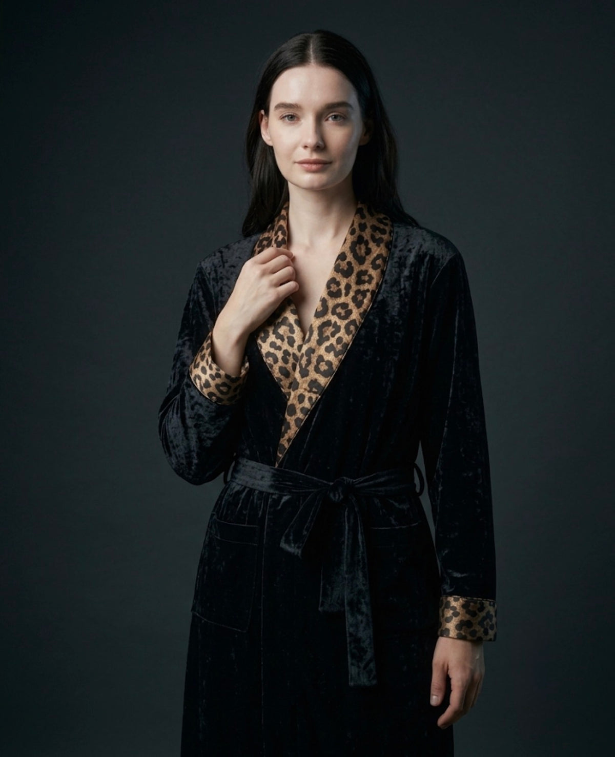 Italian Velvet Dressing Gown for Women, Satin Shawl Collar Luxury Robe