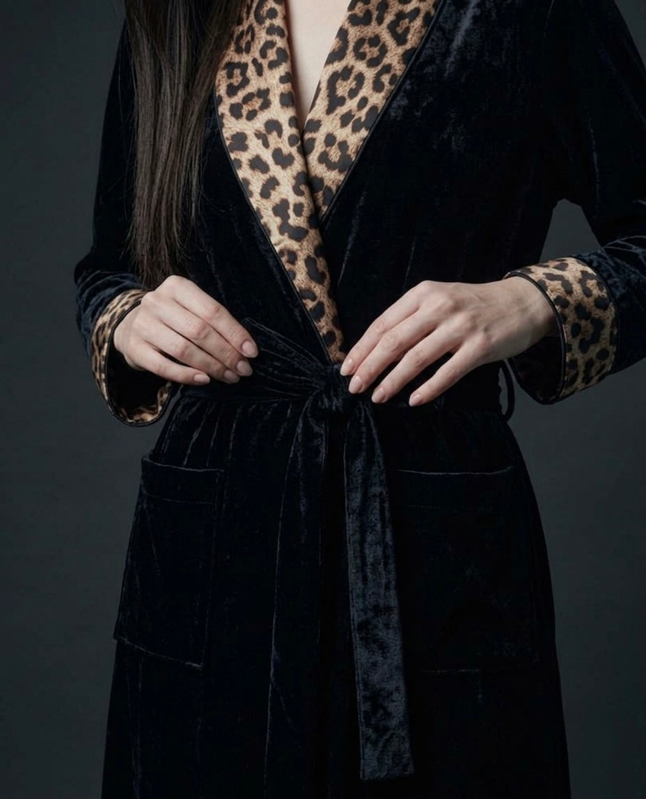 Italian Velvet Dressing Gown for Women, Satin Shawl Collar Luxury Robe