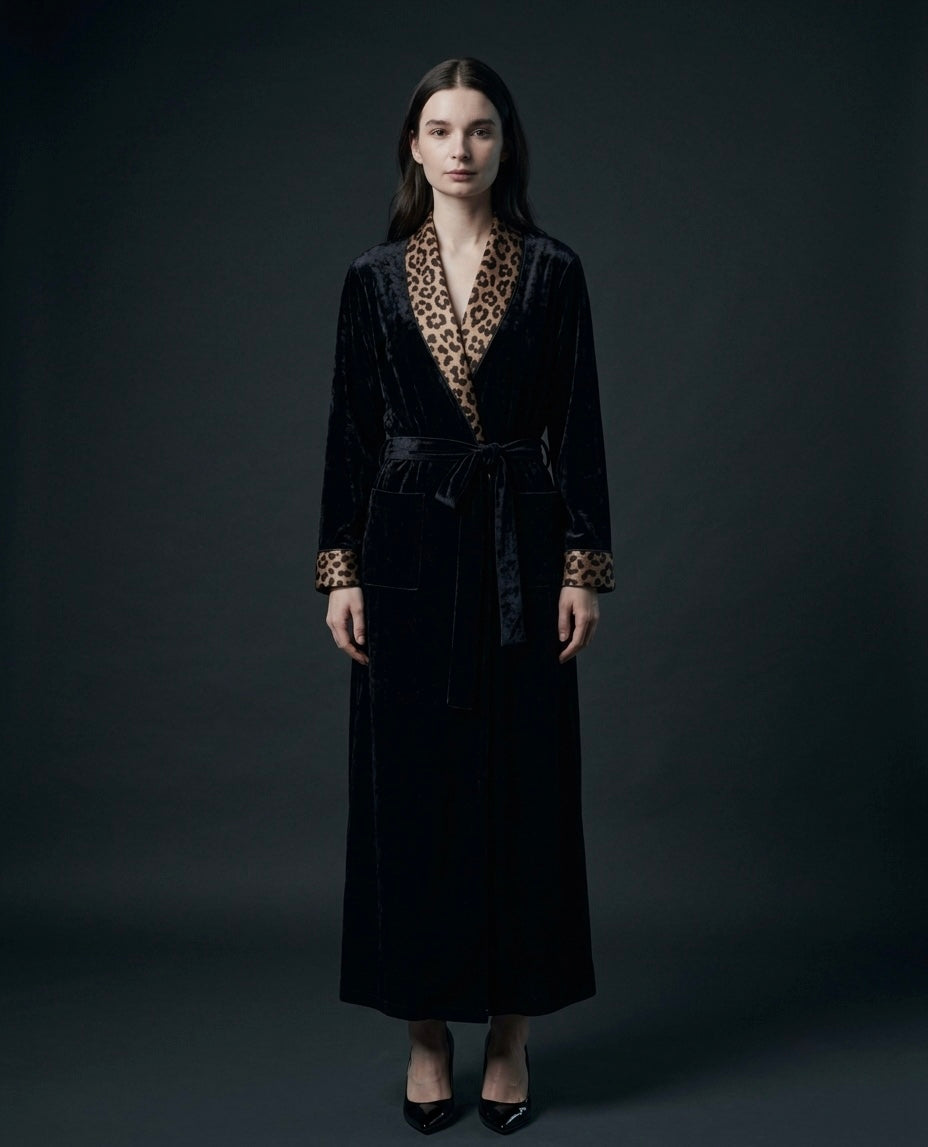 Italian Velvet Dressing Gown for Women, Satin Shawl Collar Luxury Robe