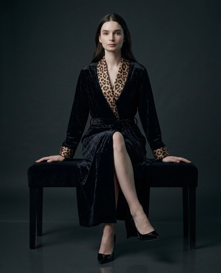 Italian Velvet Dressing Gown for Women, Satin Shawl Collar Luxury Robe