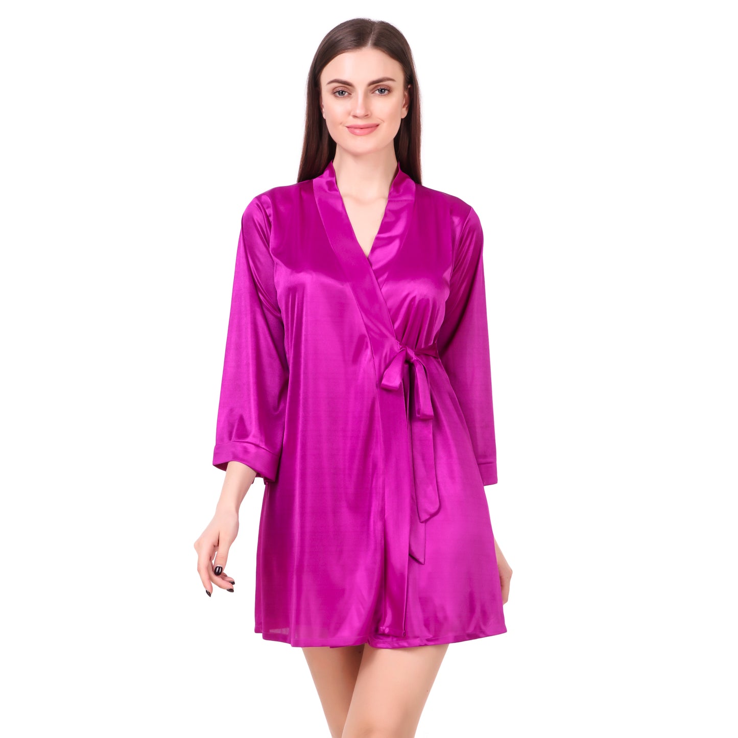 Babydoll Robe Set Hot Pink - Bella Babe by SK Nightsuit Nightdress Robes Silk Satin Nighty Gown Nightwear 