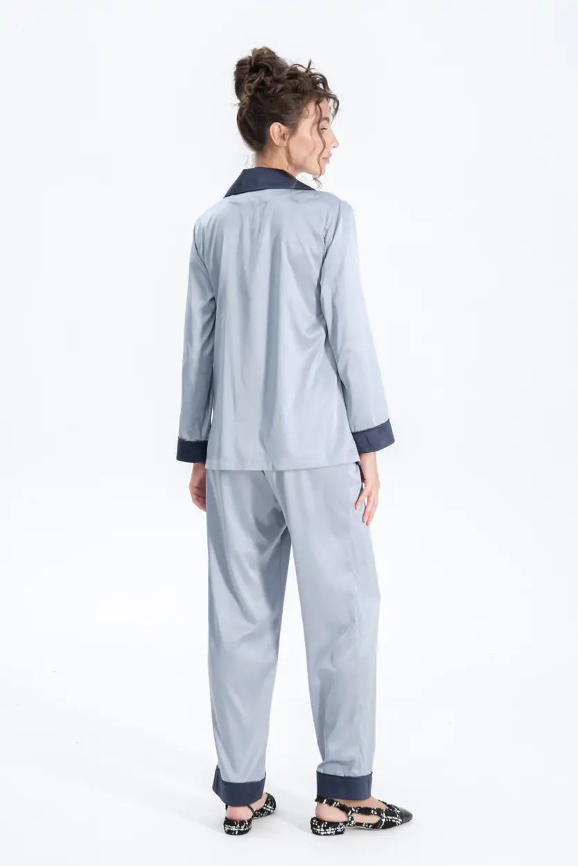Silky Satin Button Up Pyjamas - Bella Babe by SK Nightsuit Nightdress Robes Silk Satin Nighty Gown Nightwear 