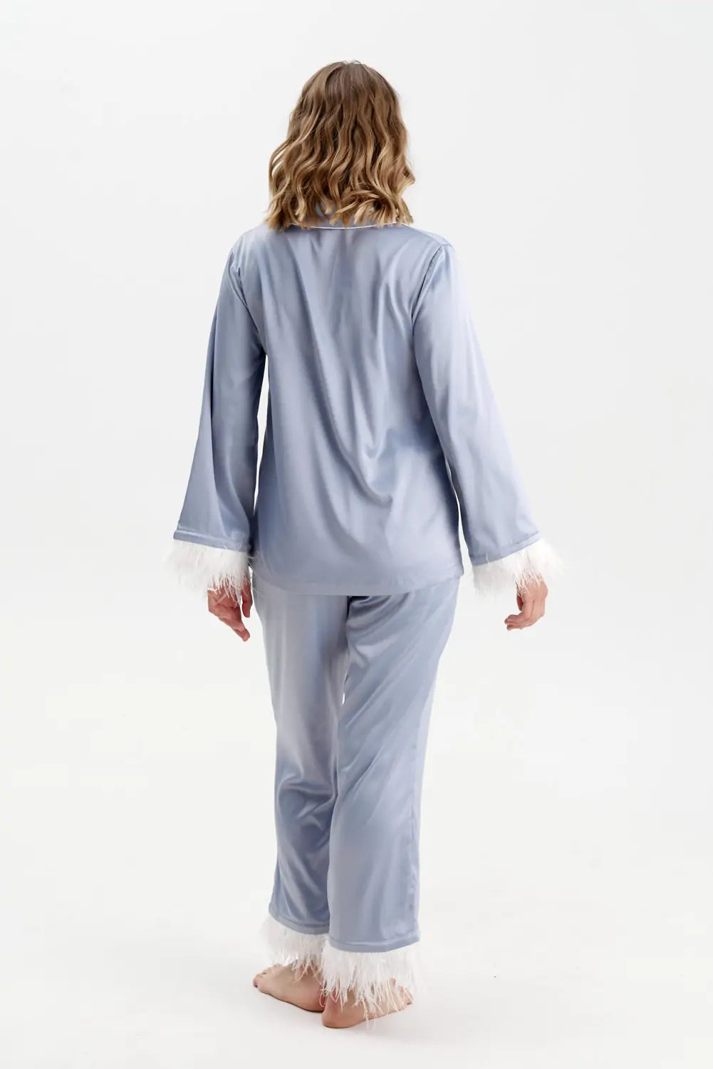 Silky Satin Feather Pyjamas with Piping - Bella Babe by SK Nightsuit Nightdress Robes Silk Satin Nighty Gown Nightwear 