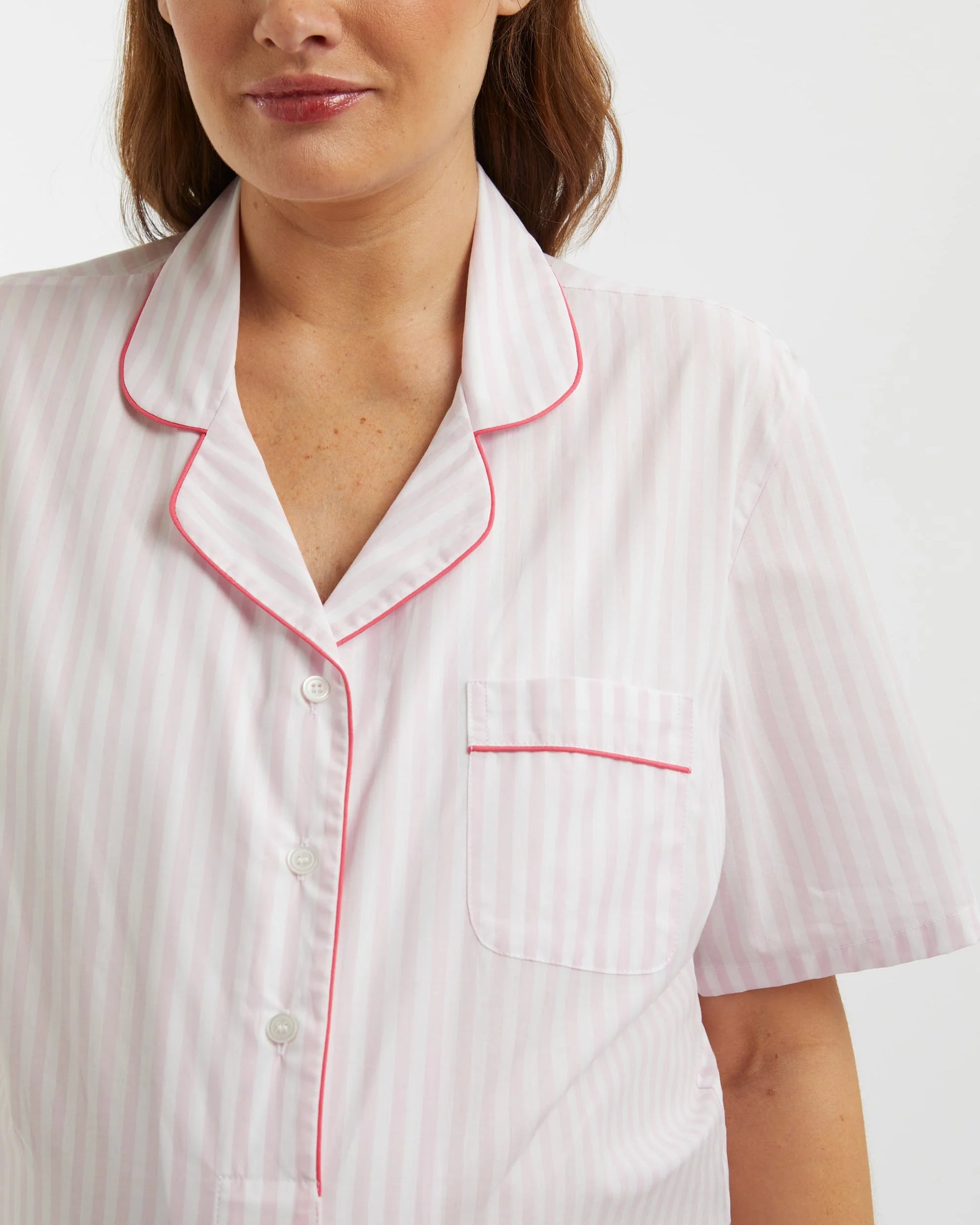 Pink Striped Maternity Shirt 100% Cotton - Bella Babe by SK Nightsuit-Nightdress-Robes-Silk-Satin-Nighty-Gown-Nightwear-Shorts-Pajamas-Nightsuit-for-women-men-bathrobe-Satin-dress-cotton- 