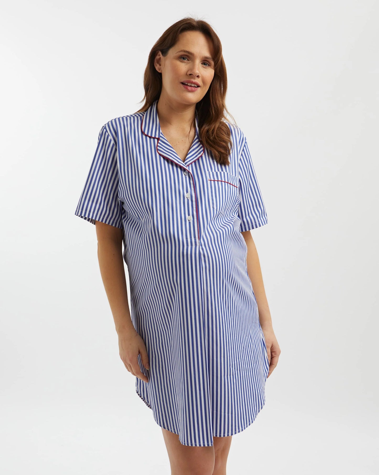 Oxford Stripe Maternity Shirt 100% Cotton - Bella Babe by SK Nightsuit-Nightdress-Robes-Silk-Satin-Nighty-Gown-Nightwear-Shorts-Pajamas-Nightsuit-for-women-men-bathrobe-Satin-dress-cotton- 