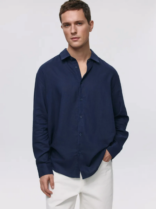 Premium men's linen shirt made from high-quality cotton fabric, offering elegance and comfort