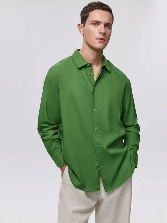 Premium men's linen shirt made from high-quality cotton fabric, offering elegance and comfort