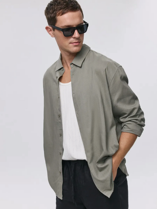 Premium men's linen shirt made from high-quality cotton fabric, offering elegance and comfort
