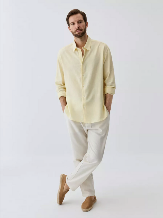 Premium men's linen shirt made from high-quality cotton fabric, offering elegance and comfort