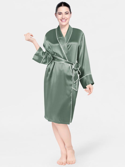 Satin Silk Robe with Piping - Bella Babe by SK Nightsuit Nightdress Robes Silk Satin Nighty Gown Nightwear 