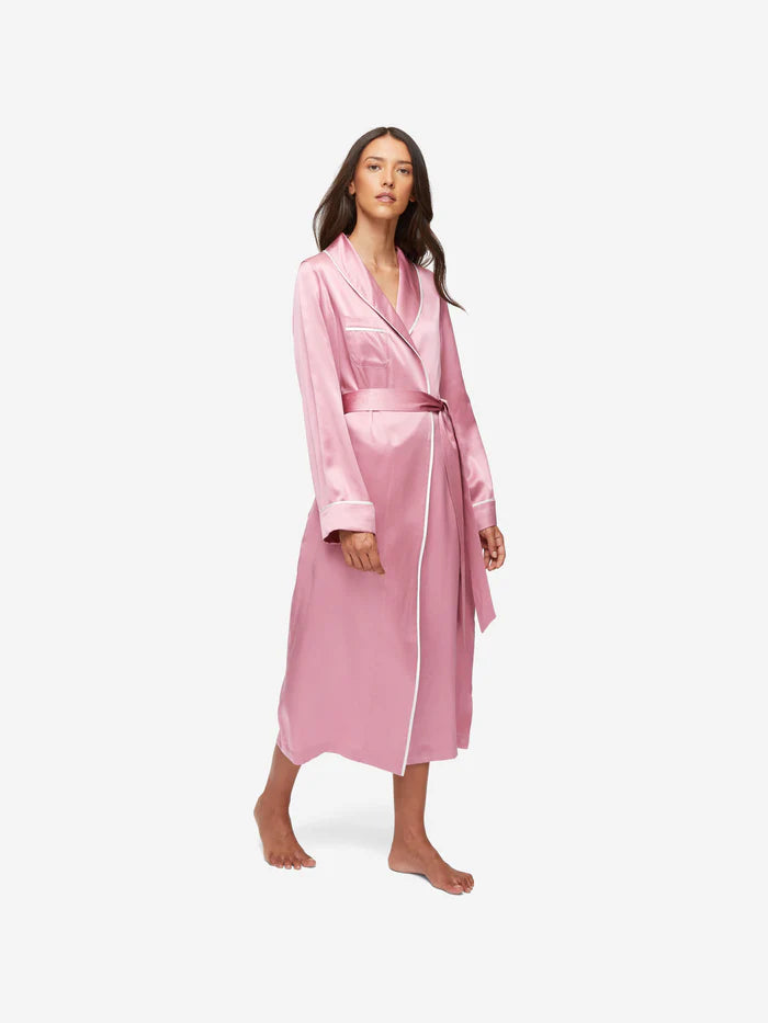 Long Dressing Gown in Pink - Bella Babe by SK Nightsuit-Nightdress-Robes-Silk-Satin-Nighty-Gown-Nightwear-Shorts-Pajamas-Nightsuit-for-women-men-bathrobe-Satin-dress-cotton- 
