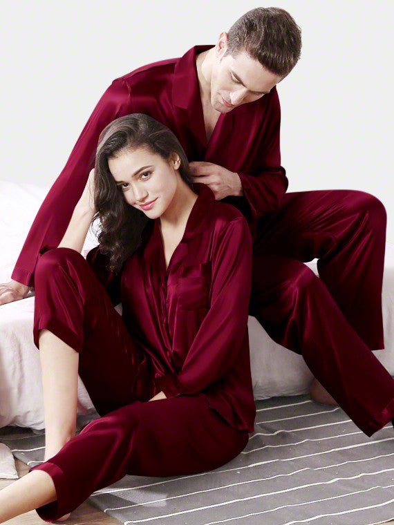 Satin Silk Set (Wine) - Bella Babe by SK Nightsuit Nightdress Robes Silk Satin Nighty Gown Nightwear 