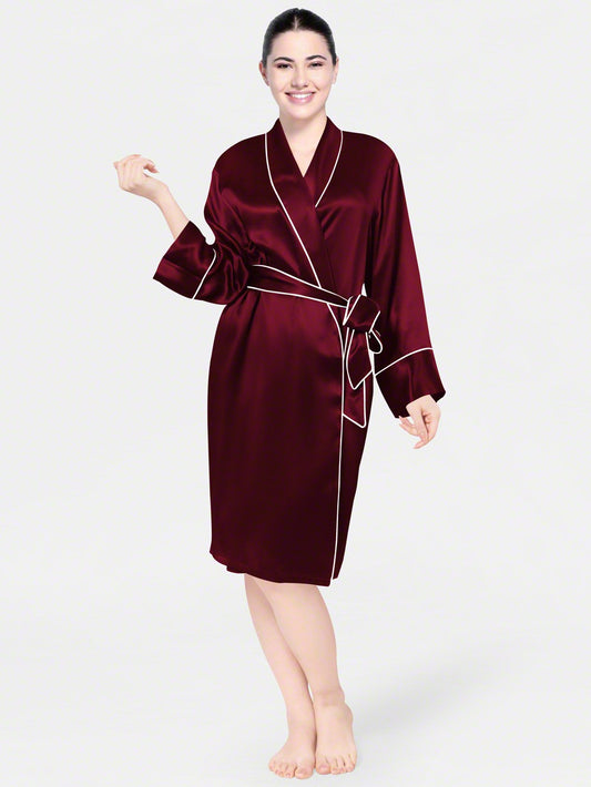 Satin Silk Robe with Piping - Bella Babe by SK Nightsuit Nightdress Robes Silk Satin Nighty Gown Nightwear 