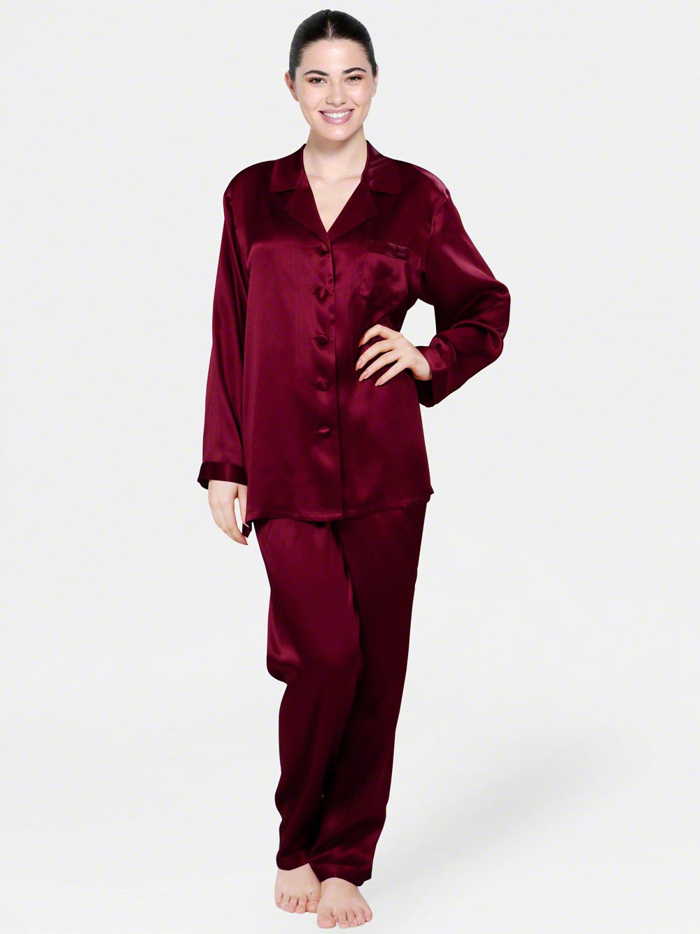 Satin Silk Set (Wine) - Bella Babe by SK Nightsuit Nightdress Robes Silk Satin Nighty Gown Nightwear 