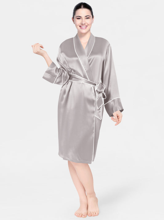 Satin Silk Robe with Piping - Bella Babe by SK Nightsuit Nightdress Robes Silk Satin Nighty Gown Nightwear 