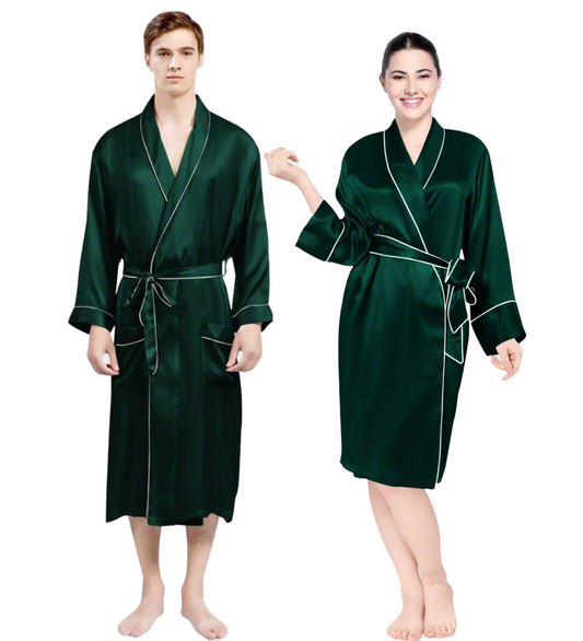 Luxe Satin Robe Set (Contrast Piping) - Bella Babe by SK Nightsuit Nightdress Robes Silk Satin Nighty Gown Nightwear 