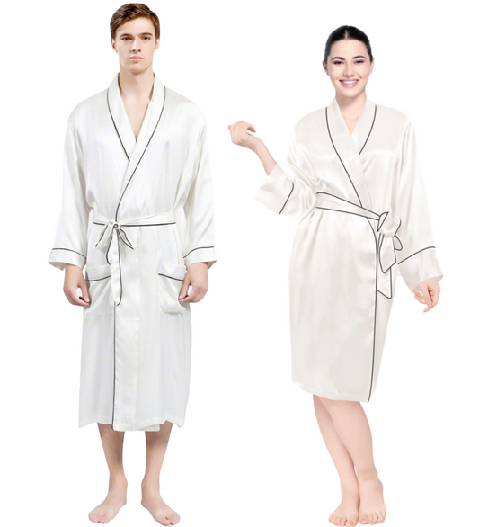 Luxe Satin Robe Set (Contrast Piping) - Bella Babe by SK Nightsuit Nightdress Robes Silk Satin Nighty Gown Nightwear 