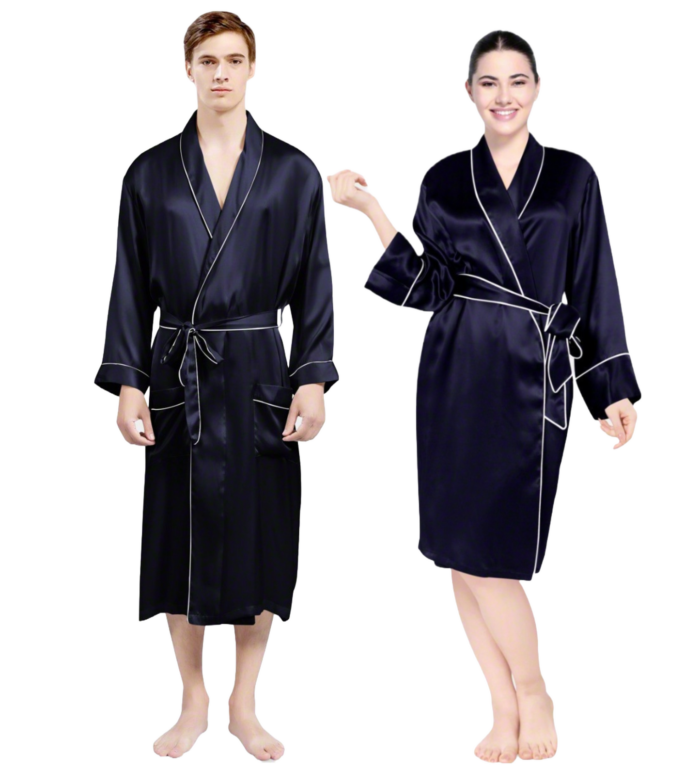 Luxe Satin Robe Set (Contrast Piping) - Bella Babe by SK Nightsuit Nightdress Robes Silk Satin Nighty Gown Nightwear 