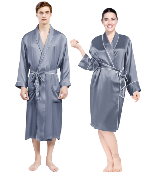 Luxe Satin Robe Set (Contrast Piping) - Bella Babe by SK Nightsuit Nightdress Robes Silk Satin Nighty Gown Nightwear 