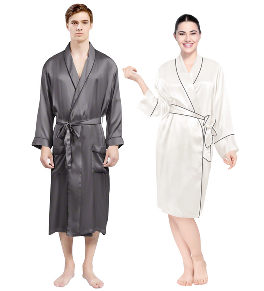 Luxe Satin Robe Set (Contrast Piping) - Bella Babe by SK Nightsuit Nightdress Robes Silk Satin Nighty Gown Nightwear 