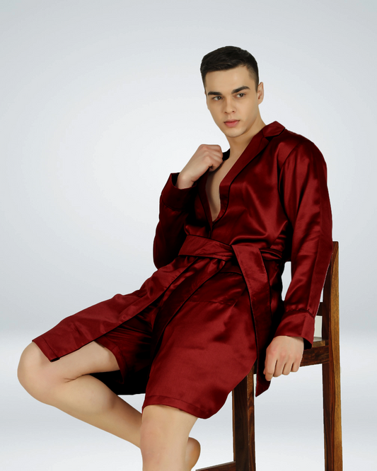 Luxe Satin Robe with Shorts - Bella Babe by SK Nightsuit Nightdress Robes Silk Satin Nighty Gown Nightwear 