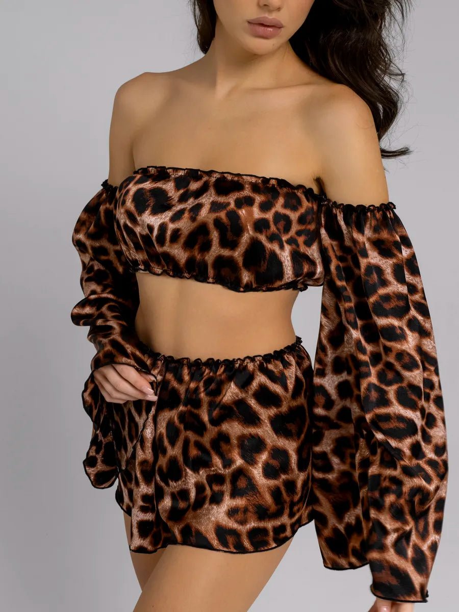Angel Sleeve Satin Co-ord Set | Off-Shoulder Crop Top & Flowy Shorts | Black & White Party Set for Women - Bella Babe by SK