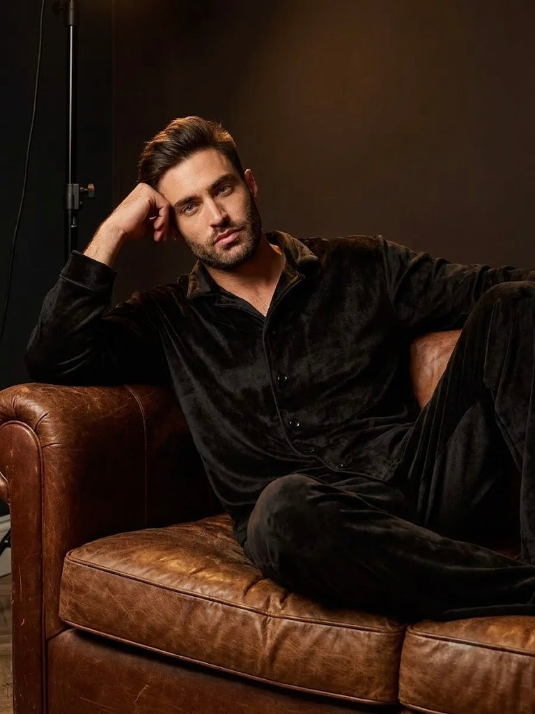 Noir Velvet Shirt & Pajama Set | Men's Luxury Velvet Loungewear & Nightwear Set