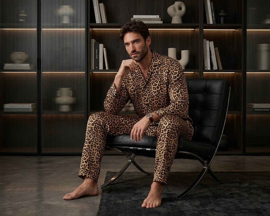 Leopard Satin Classic Shirt & Pajama Set
