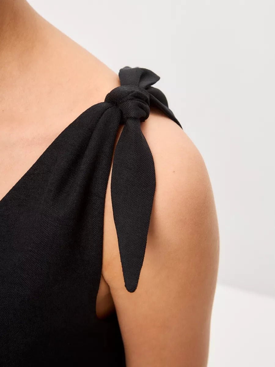 Black Cotton Poplin Maxi Dress | Tie-Shoulder V-Neck Dress | Elegant Sleeveless Long Dress for Women - Bella Babe by SK