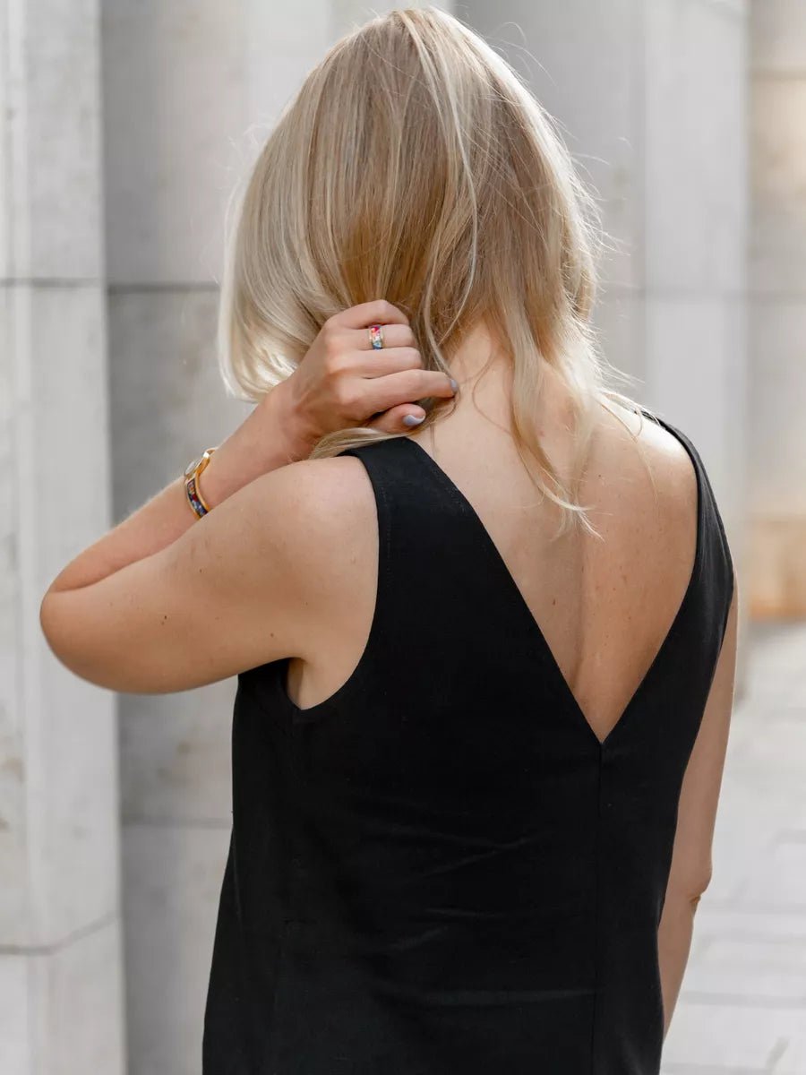 Black Cotton V-Neck Midi Dress with Side Slit | Sleeveless A-Line Slip Dress | Effortless Luxury Essential for Women - Bella Babe by SK