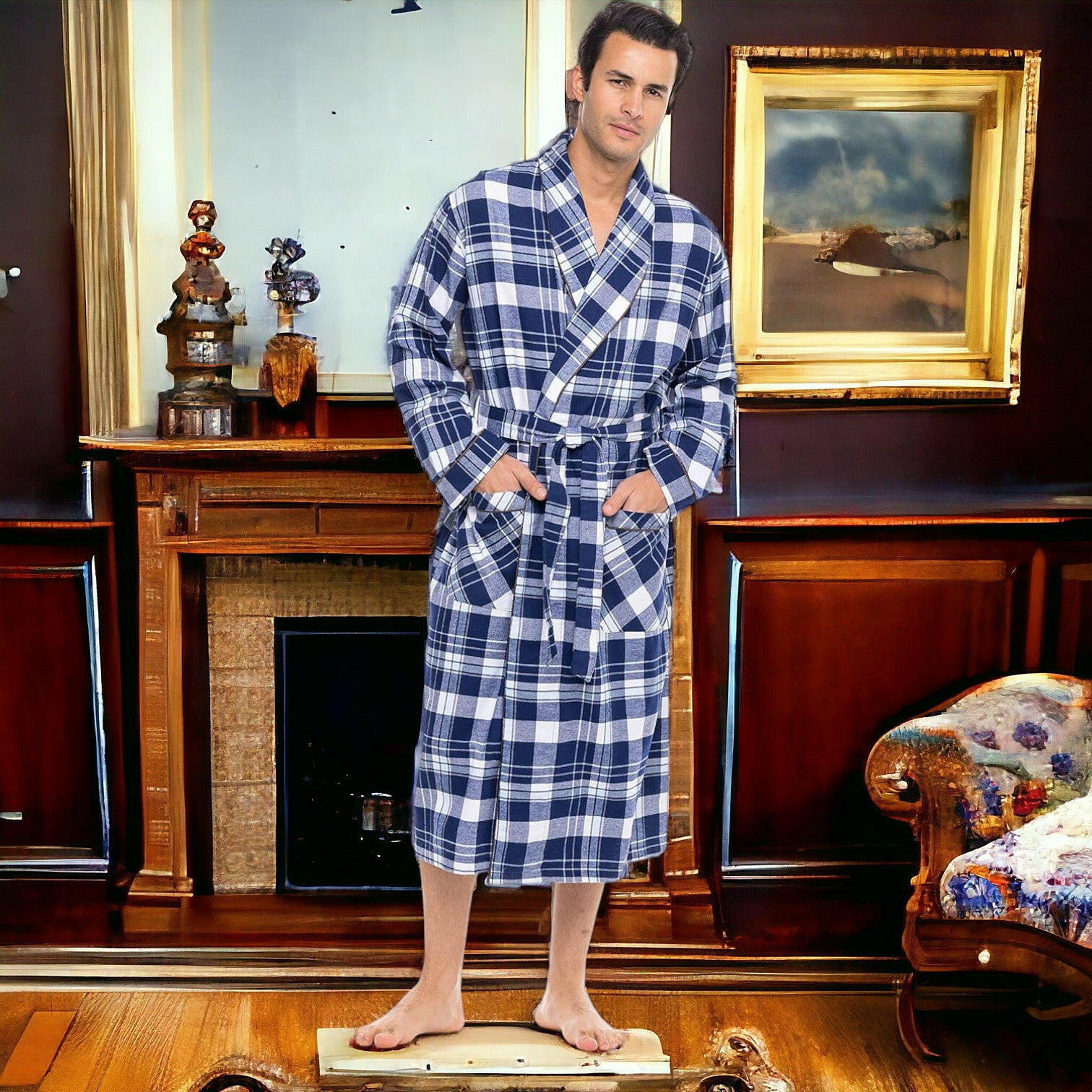 Blue Checkered Robe 100% Cotton - Bella Babe by SK