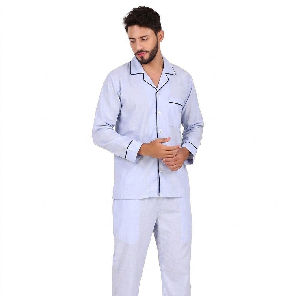 Blue Solid Nightsuit 100% Cotton - Bella Babe by SK