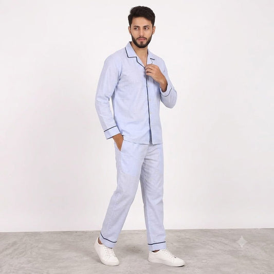 Blue Solid Nightsuit 100% Cotton - Bella Babe by SK
