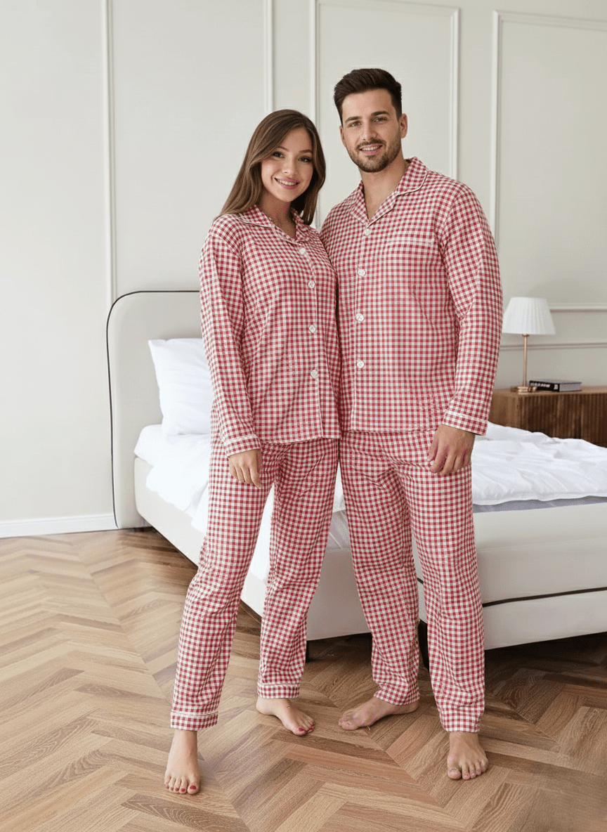 Checkered Couple Nightsuit in 100% Cotton - Bella Babe by SK