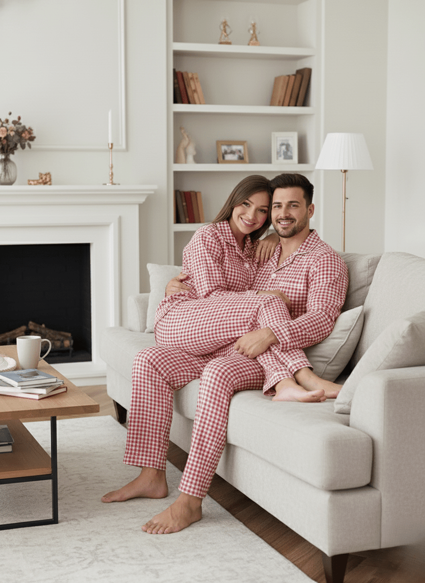 Checkered Couple Nightsuit in 100% Cotton - Bella Babe by SK