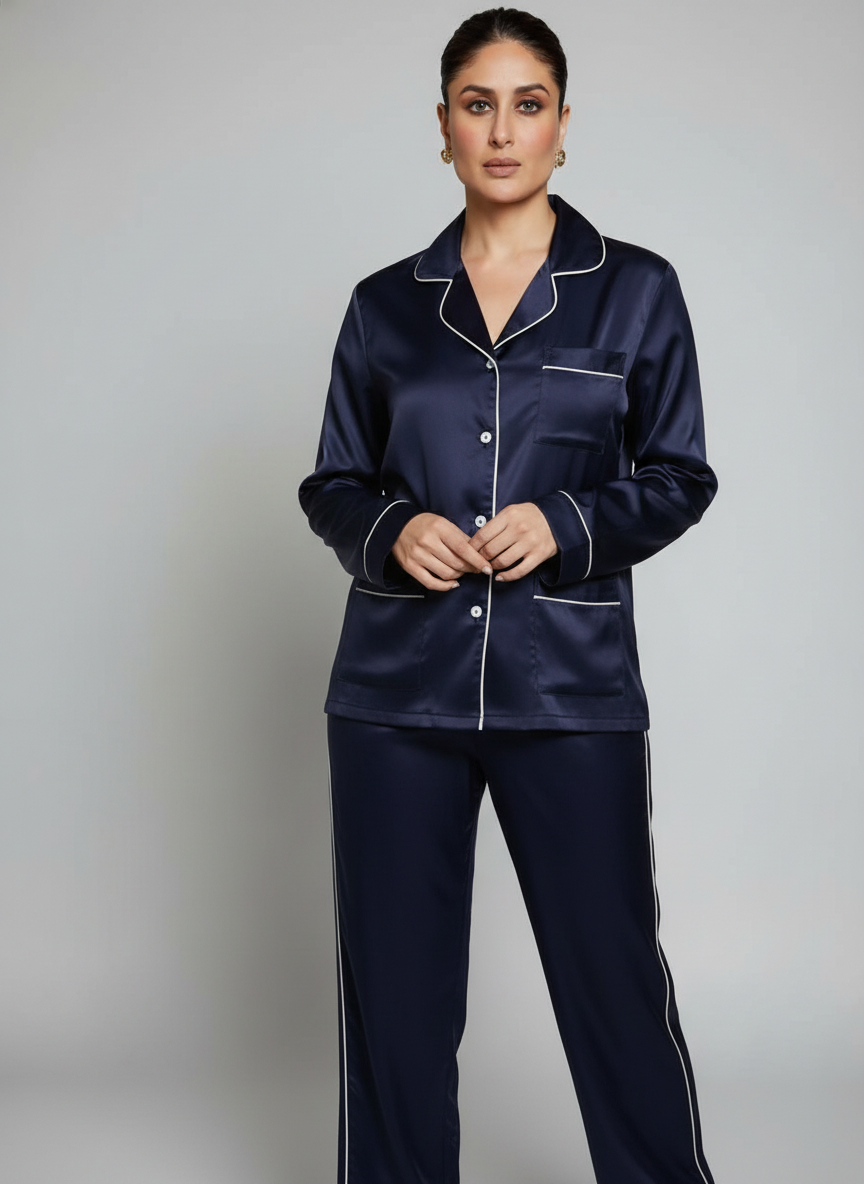 Silk Satin Pyjama set with Piping