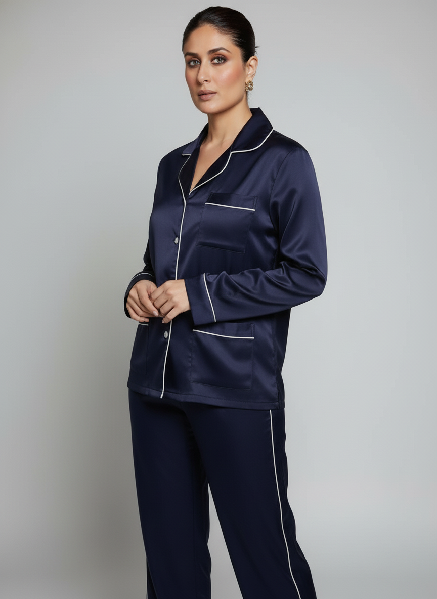 Silk Satin Pyjama set with Piping