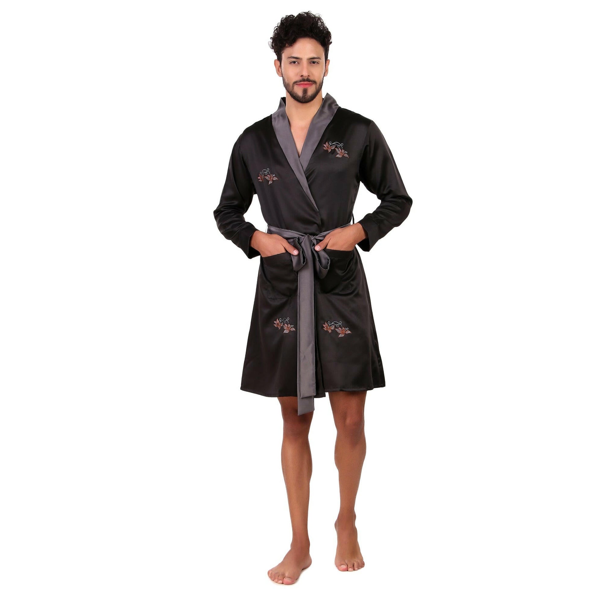 Embroidered Robe (Black) - Bella Babe by SK