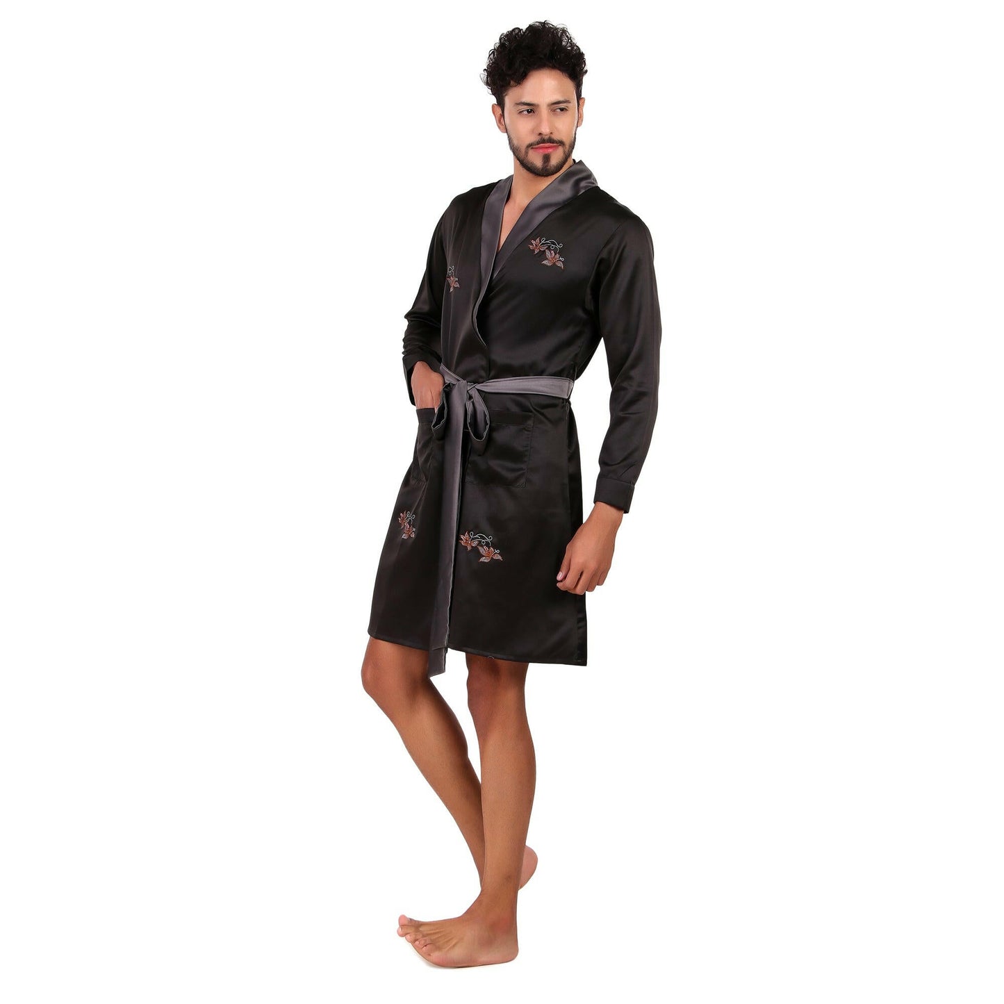 Embroidered Robe (Black) - Bella Babe by SK