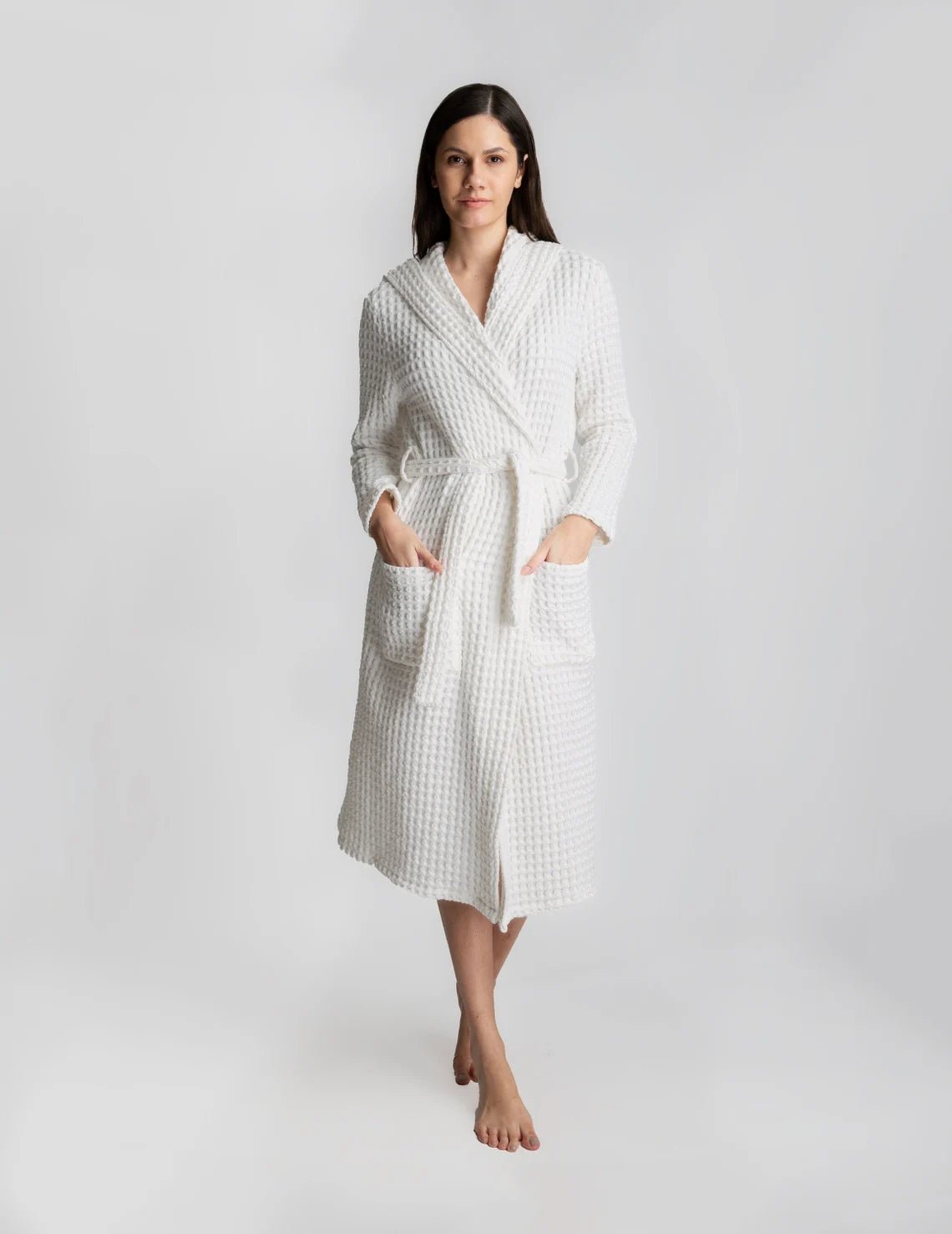 Full Sleeve Cotton Waffle Bathrobe with Hood - Bella Babe by SK