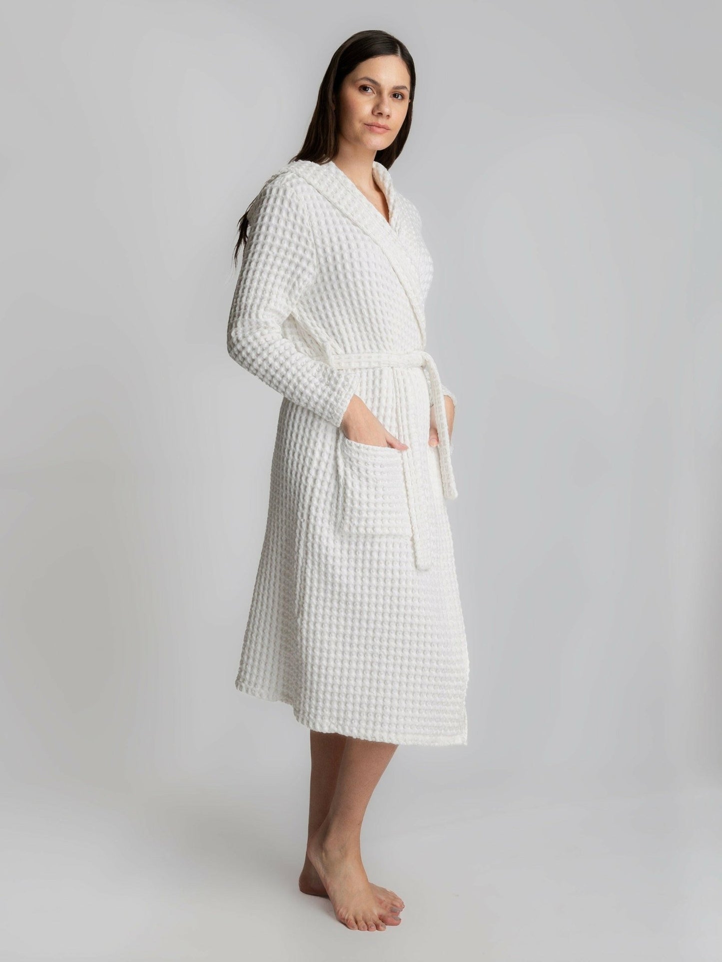 Full Sleeve Cotton Waffle Bathrobe with Hood - Bella Babe by SK