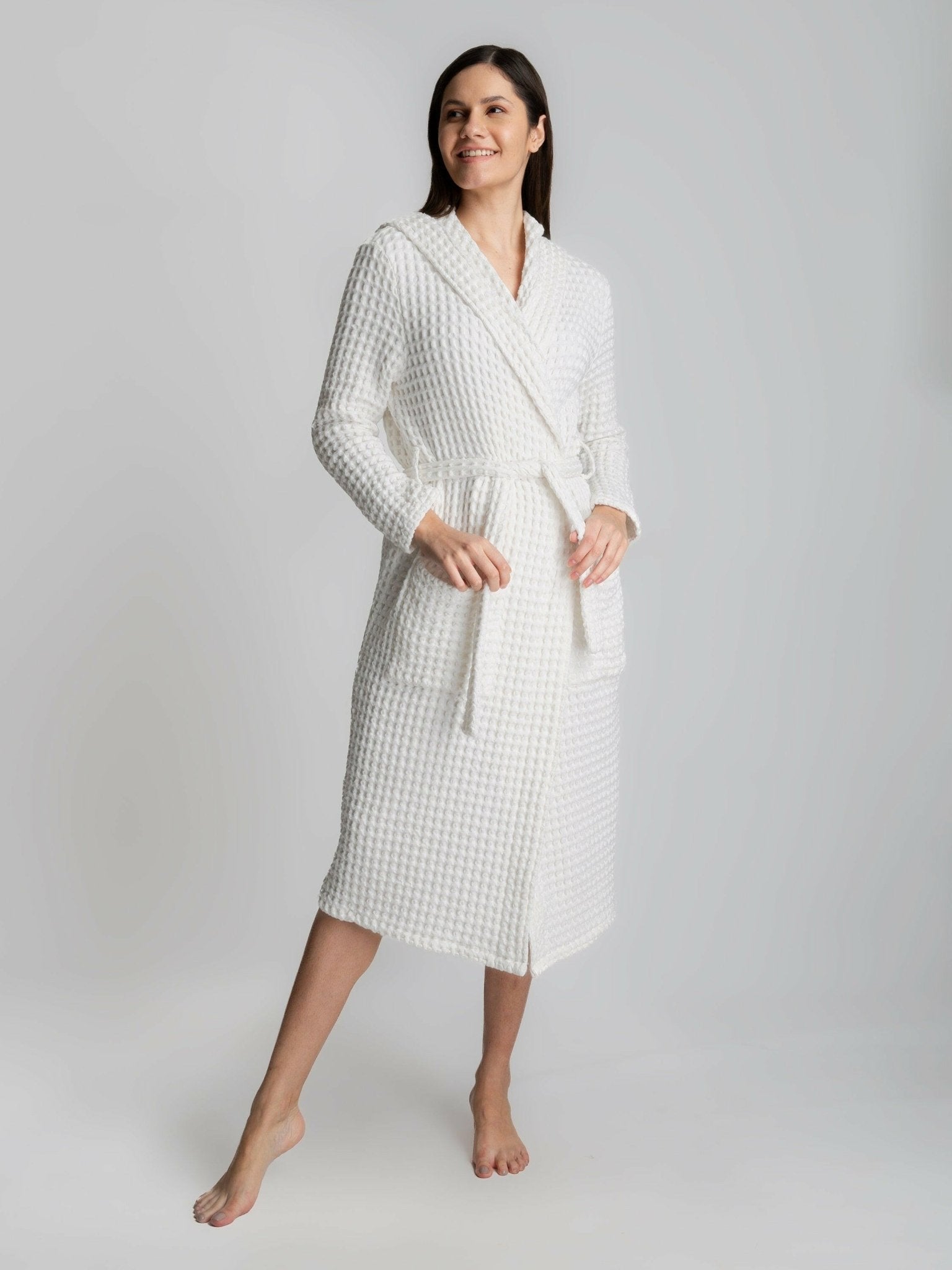 Full Sleeve Cotton Waffle Bathrobe with Hood - Bella Babe by SK